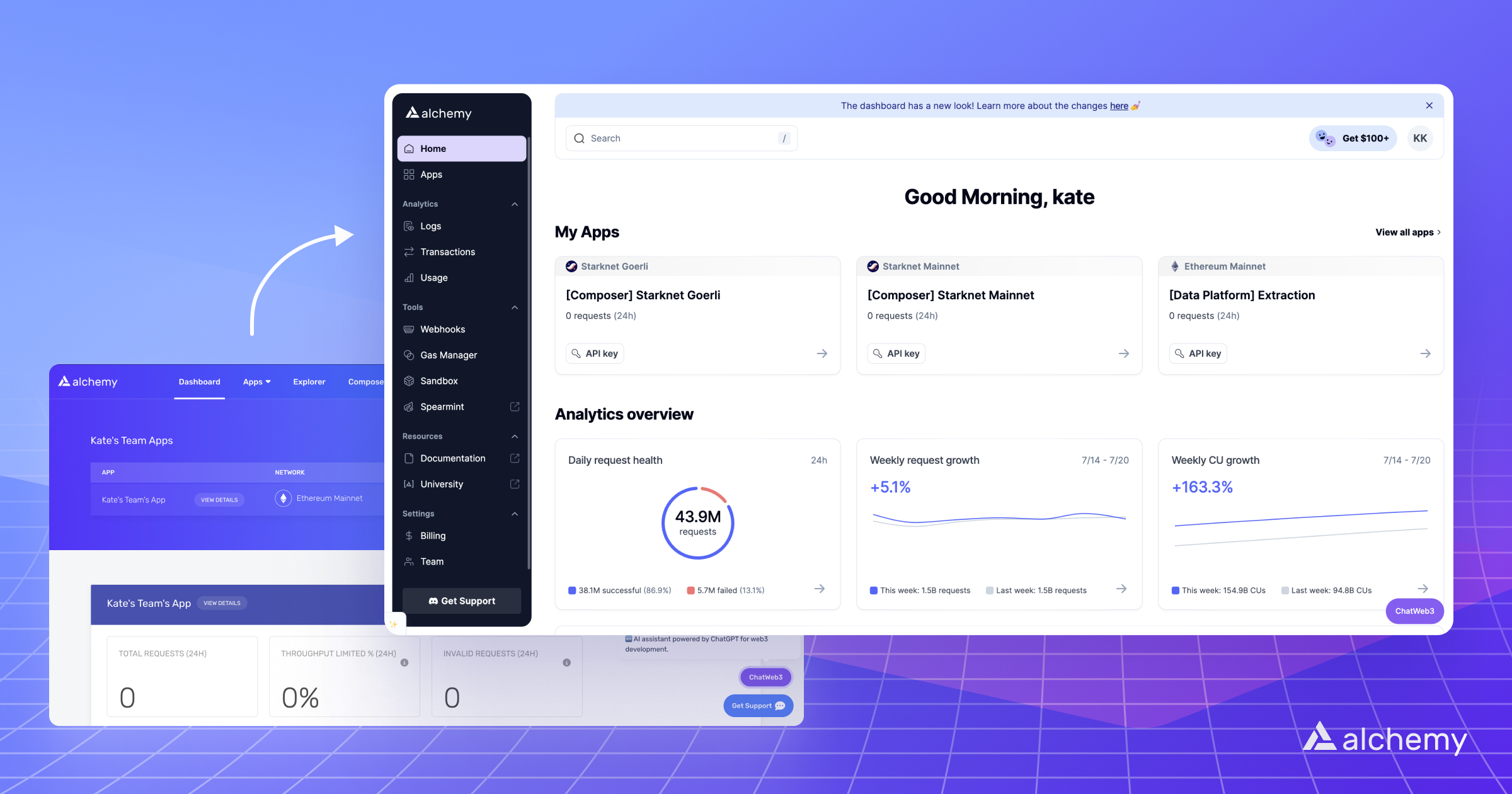 New dashboard for faster debugging, monitoring & building | Alchemy